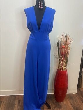 Elegant Women's Royal Blue V-Neck Jumpsuit